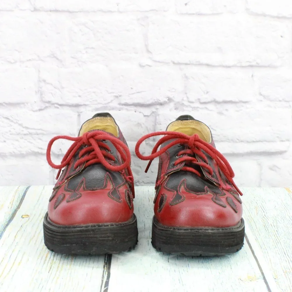 Sha Sha Red Leather Lace Up Tribal Flame Platform Shoes Size 7.5 - Picture 4 of 9